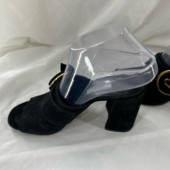 PRADA MILANO BLACK SUEDE CHUNKY HEEL SANDAL BLACK SIZE 37 EUR SIZE 6.5 US - Picture 12 of 16